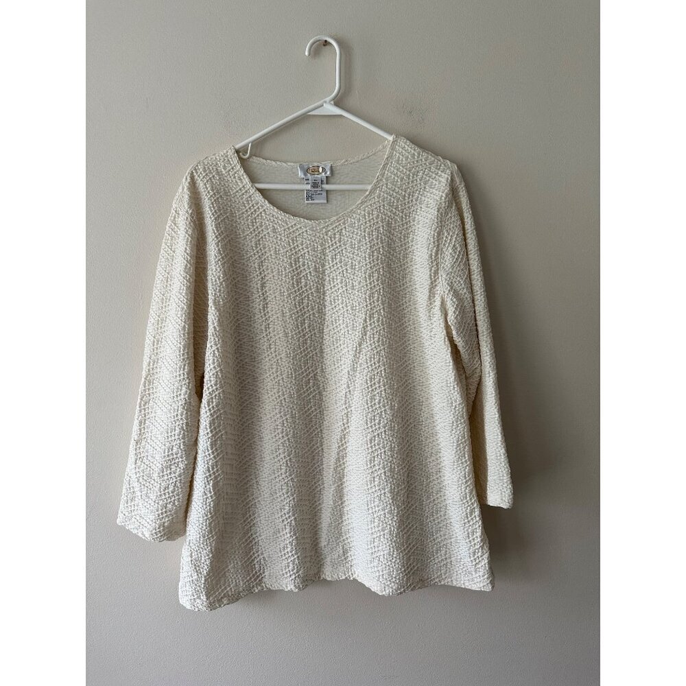 Talbots Womens Textured Cream Sweater Pullover XL Comfy Relaxed Office Stretchy